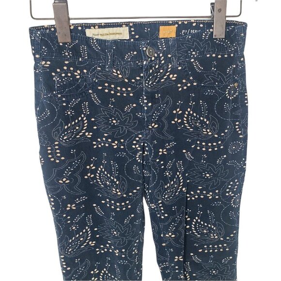Anthropologie Pilcro And The Letterpress Serif Navy Blue Floral Corduroy Pants‎ - Picture 5 of 8